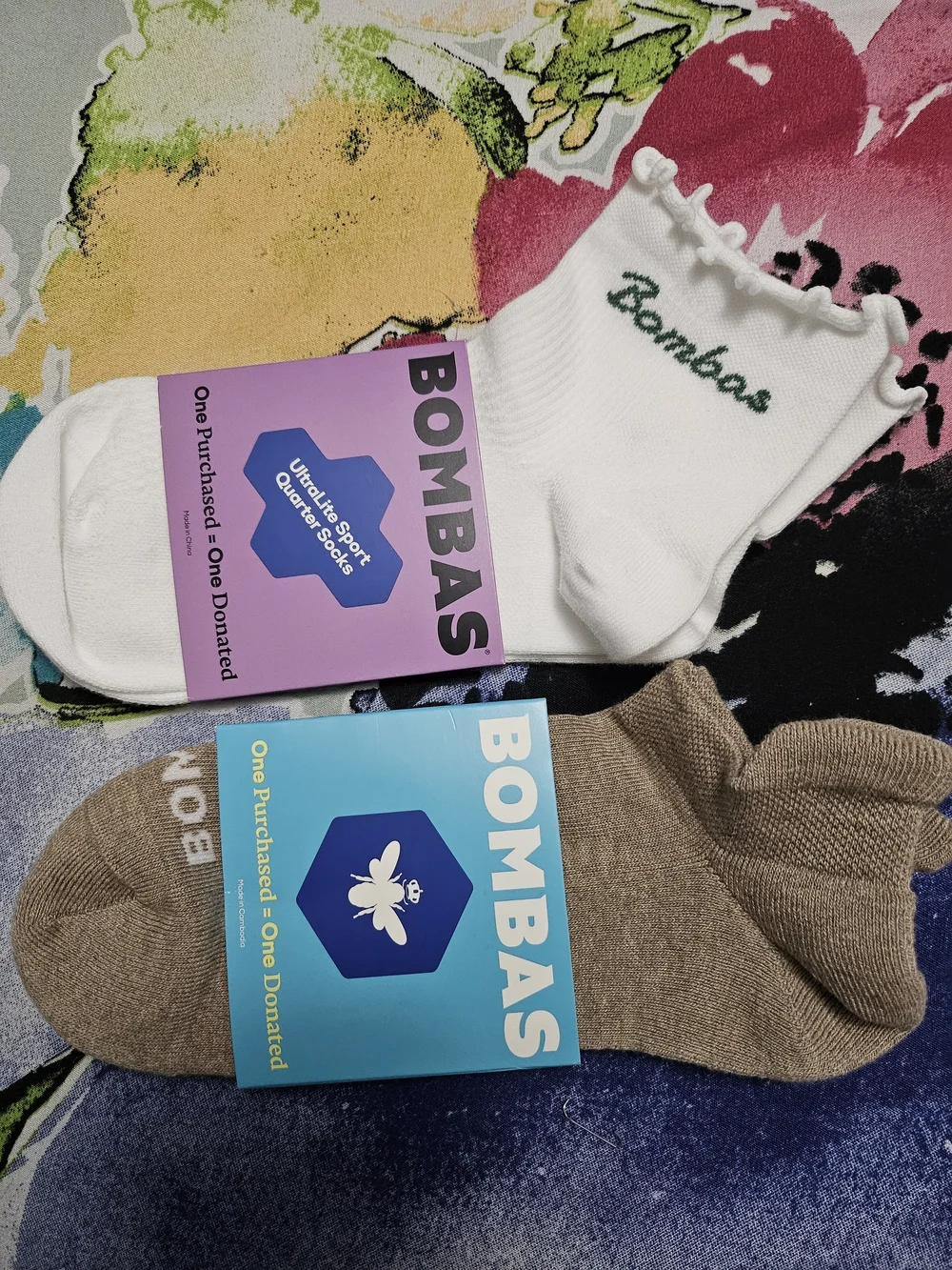 Bombas White Ruffle Ankle Sock & Tan Crew Sock 2-Pack